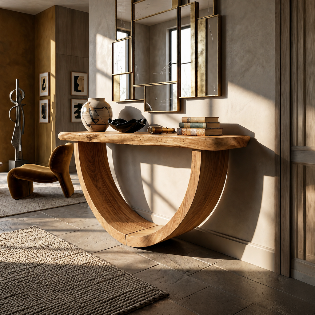 Artistic Wood Console Table For Gallery Interior