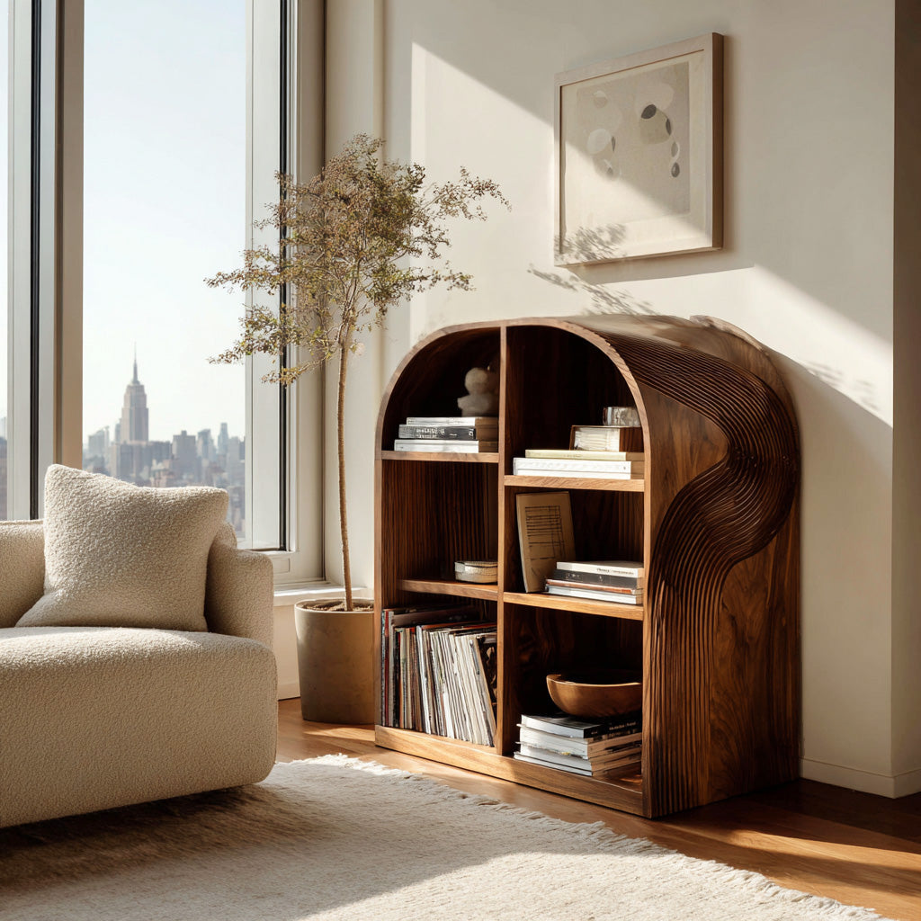 Contemporary Open Wooden Magazine Rack With  For Living Room