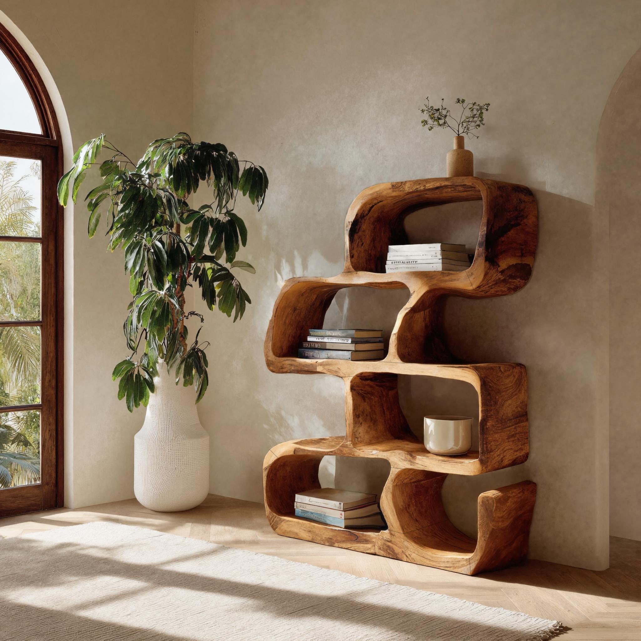 Artistic Wooden Standing Shelf For Modern Home