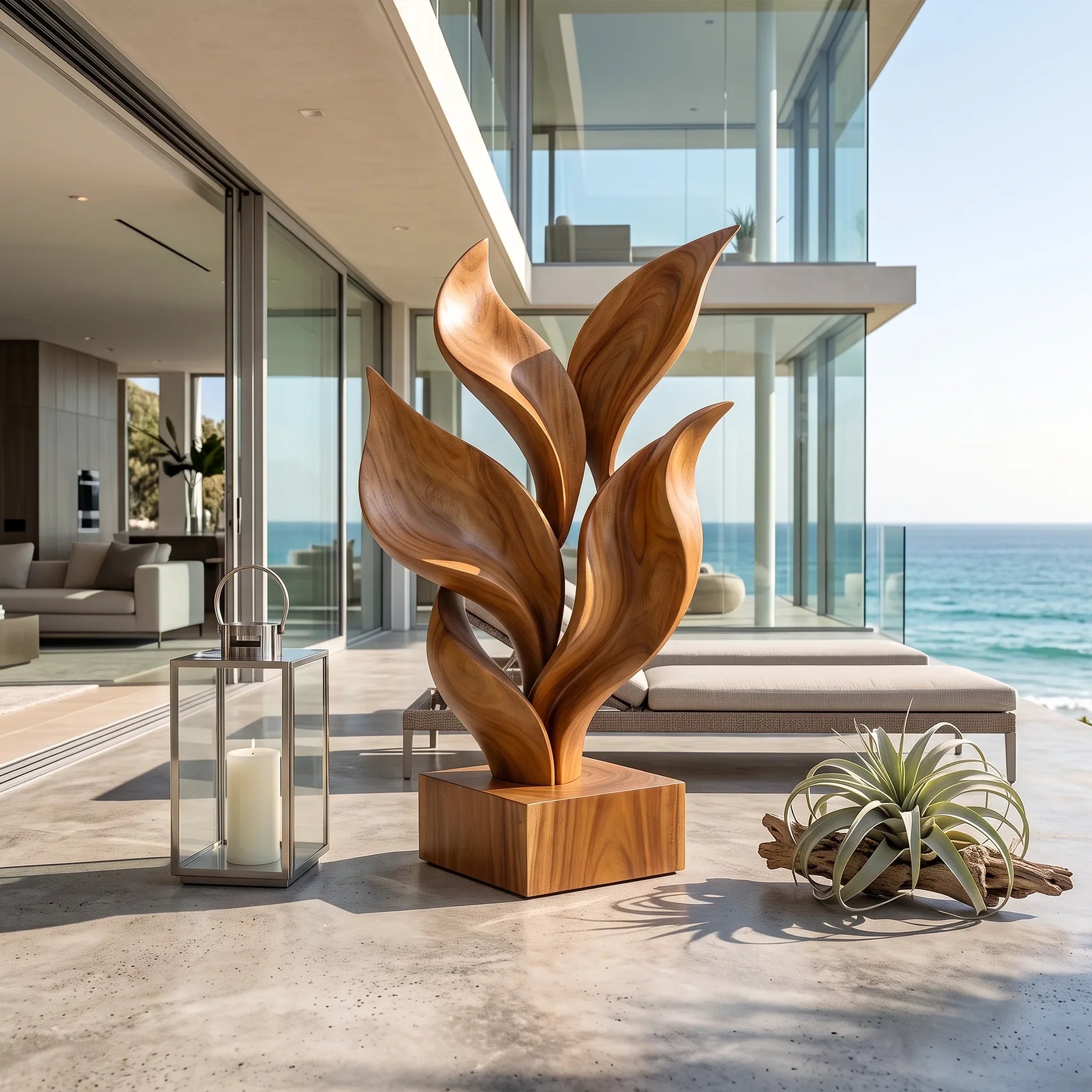 Coastal Botanical Wooden Sculpture For Luxury Beach House Decor