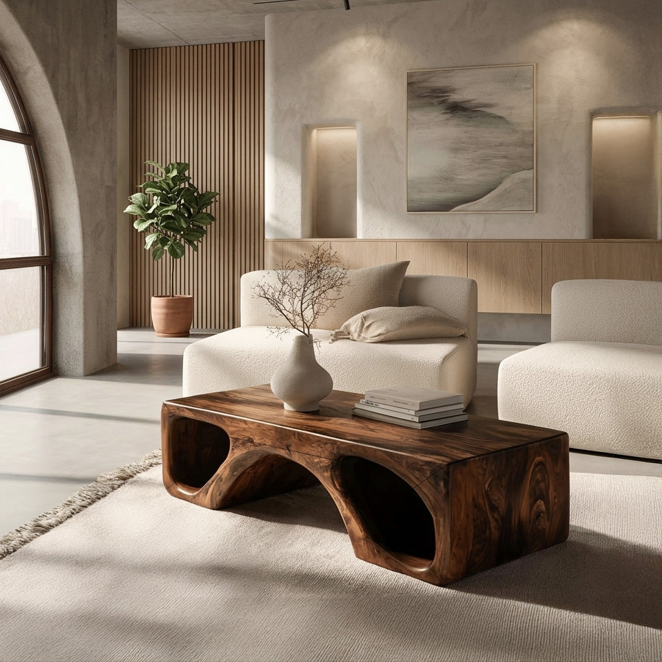 Contemporary Natural Wood Coffee Table With Unique Form For Home