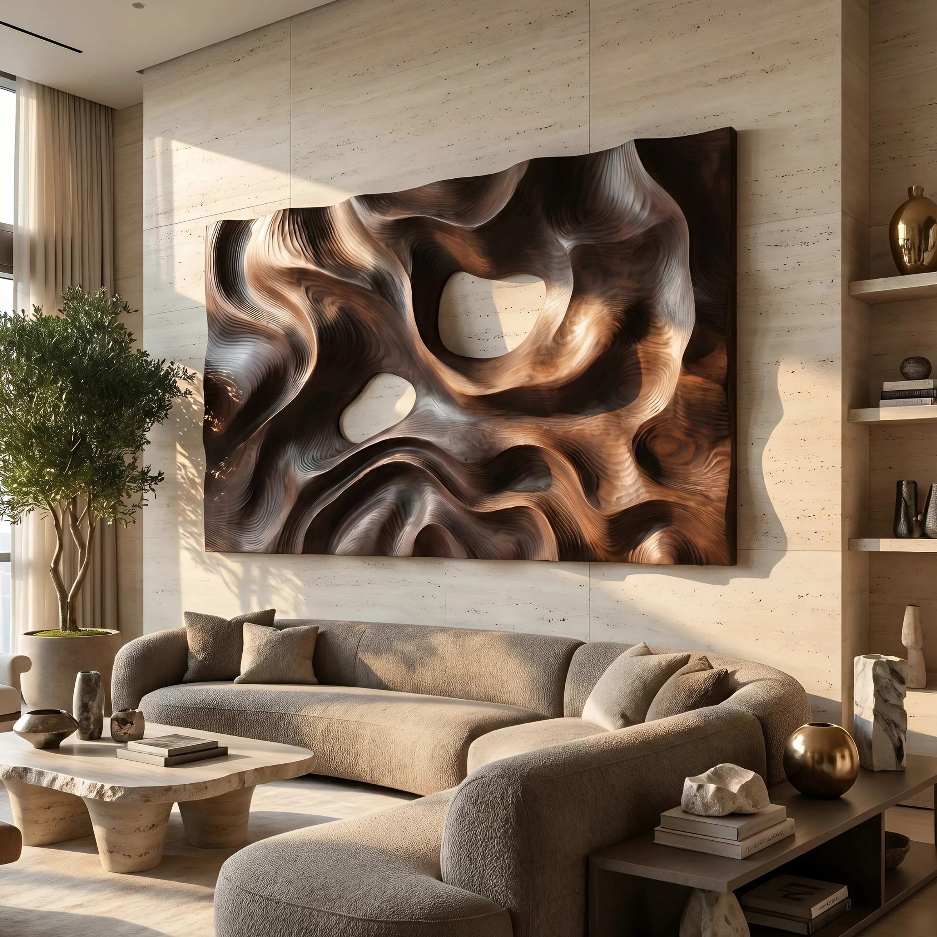 Contemporary Carved Wall Decor Panel For Living Room