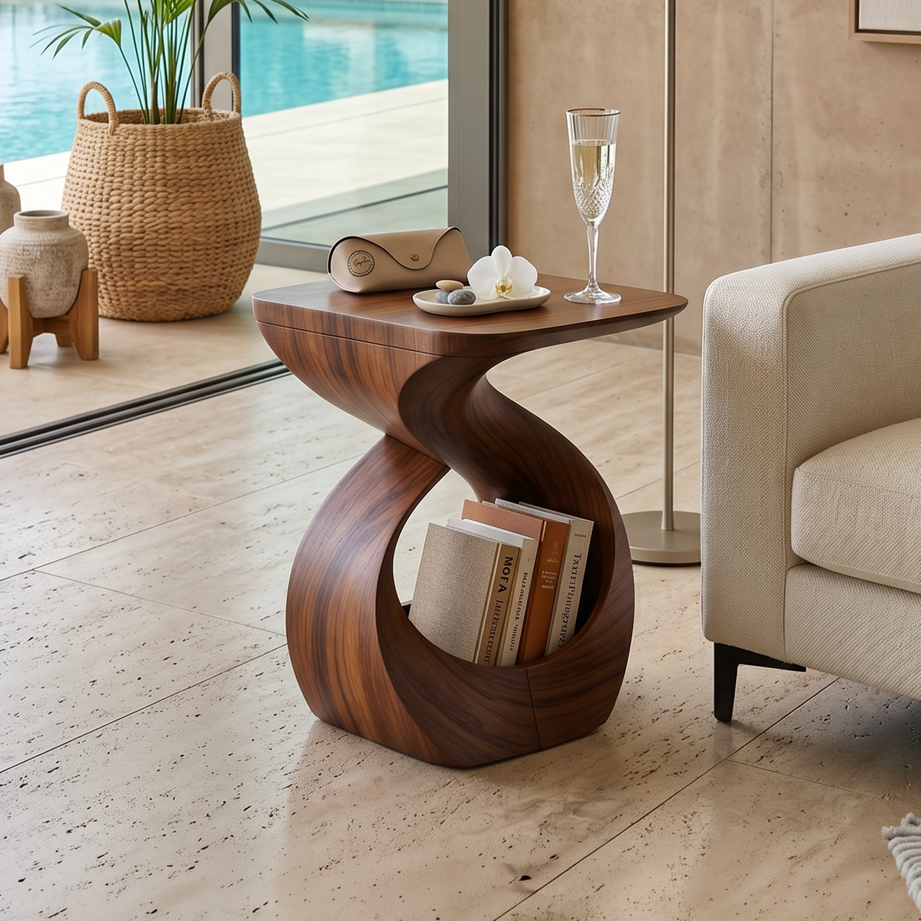 Contemporary Curved End Table For Apartment Interior Design