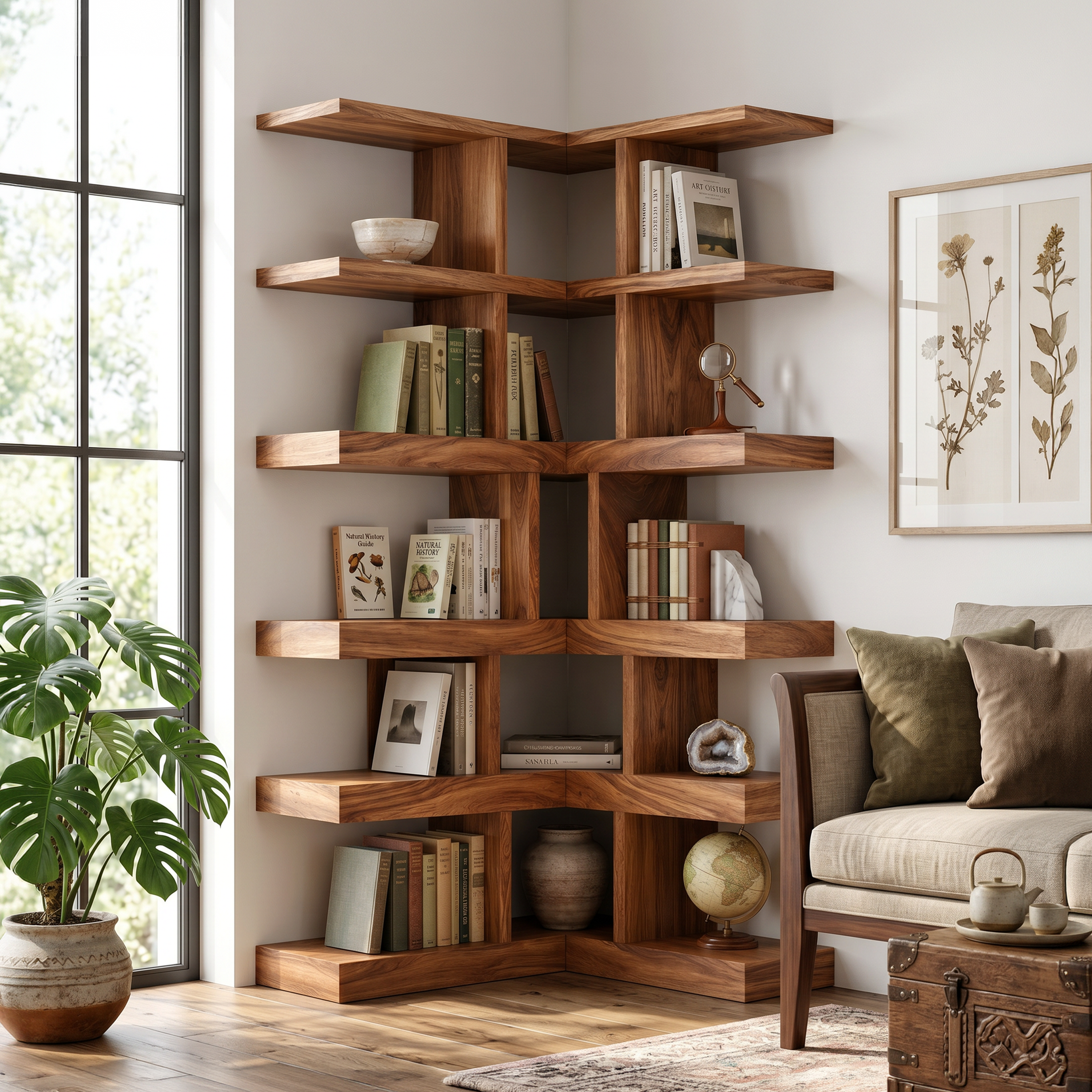 Contemporary Corner Bookcase For Modern Living Room