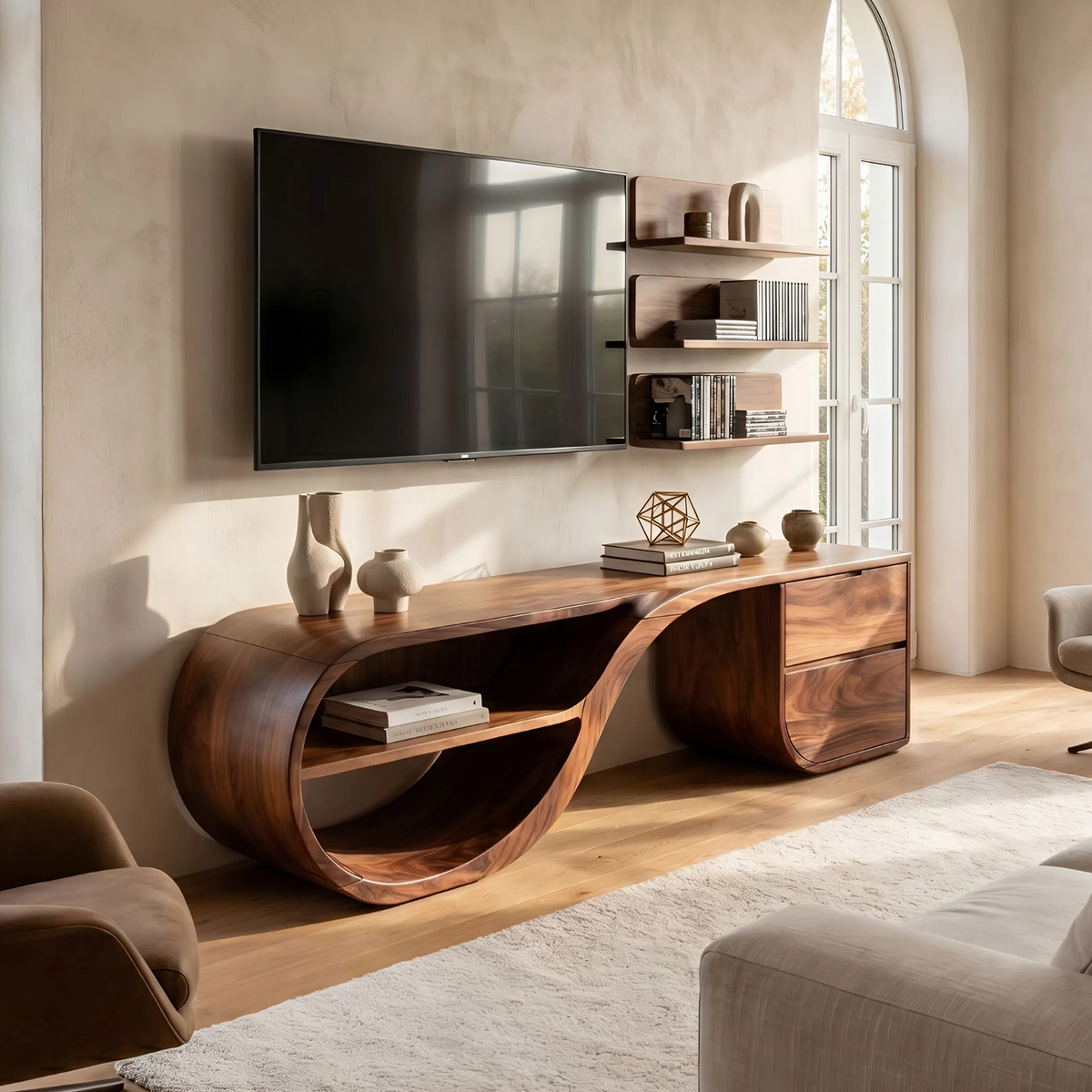 Contemporary Rounded TV Cabinet For Family Room