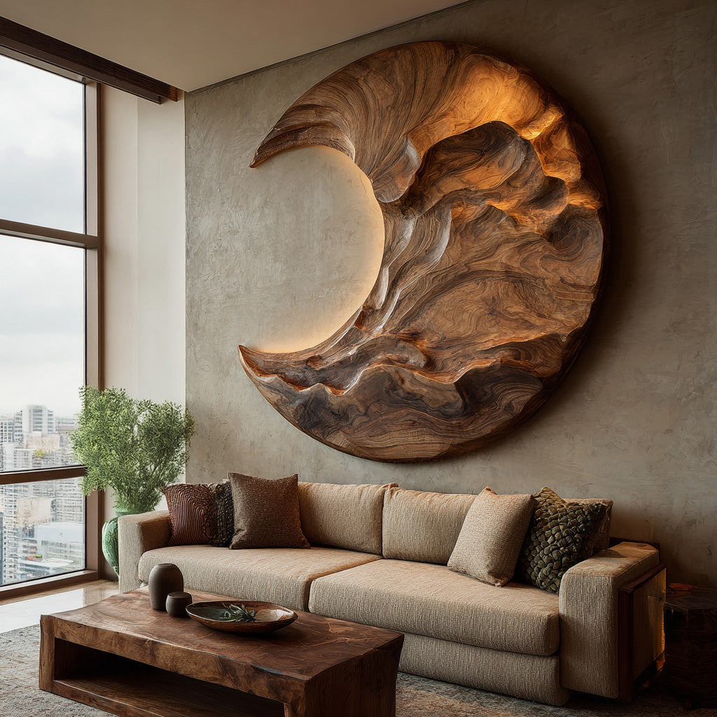 Contemporary Moon Wooden Wall Art For Living Room