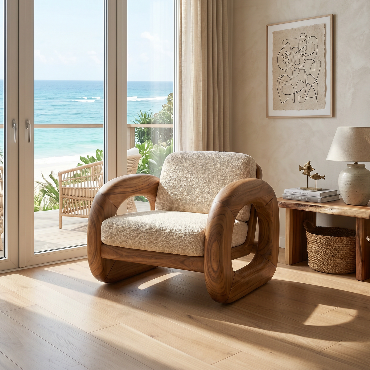 Coastal Contemporary Curved Accent Chair Ocean View Bedroom