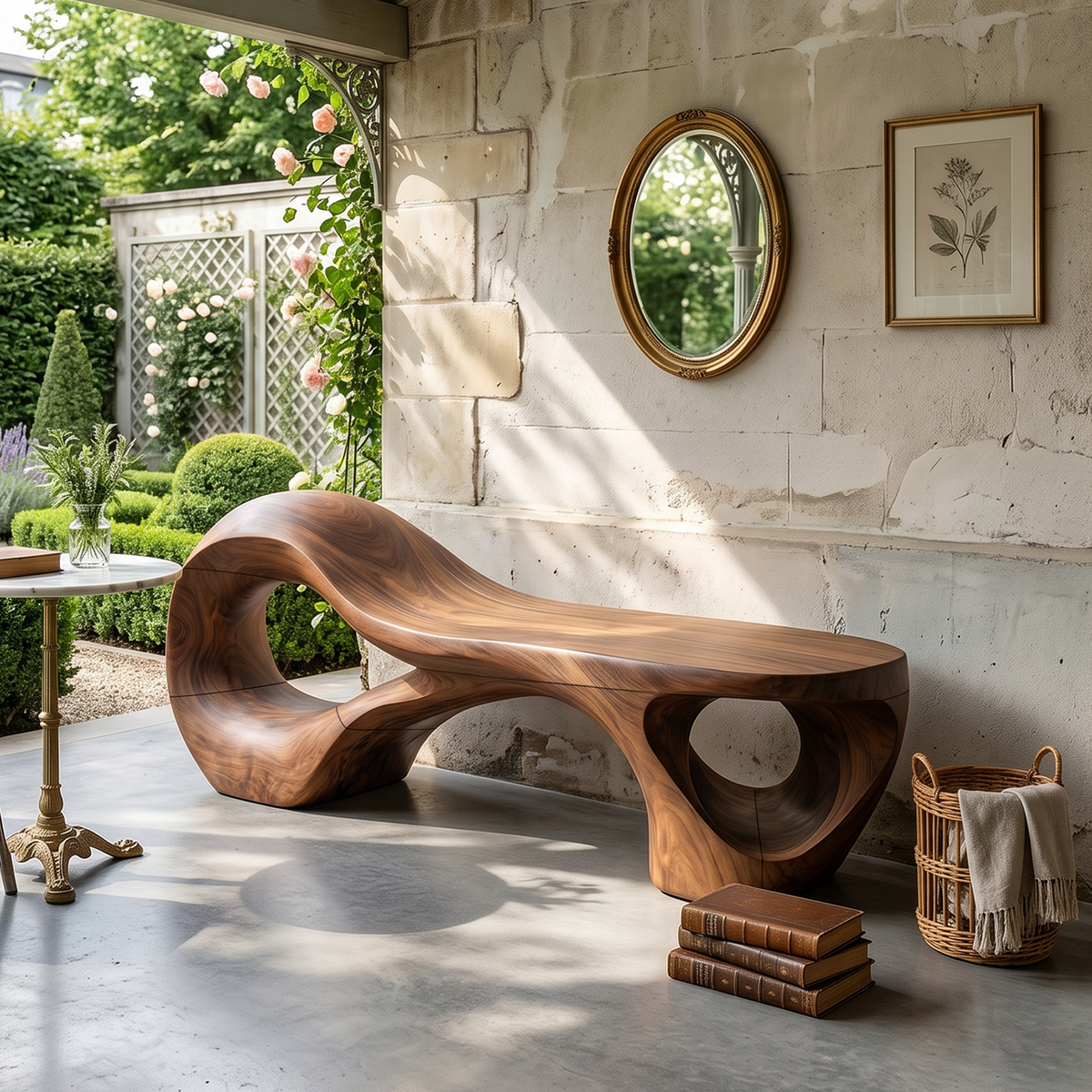 Contemporary Arched Cutout Bench For Courtyard Interior Area