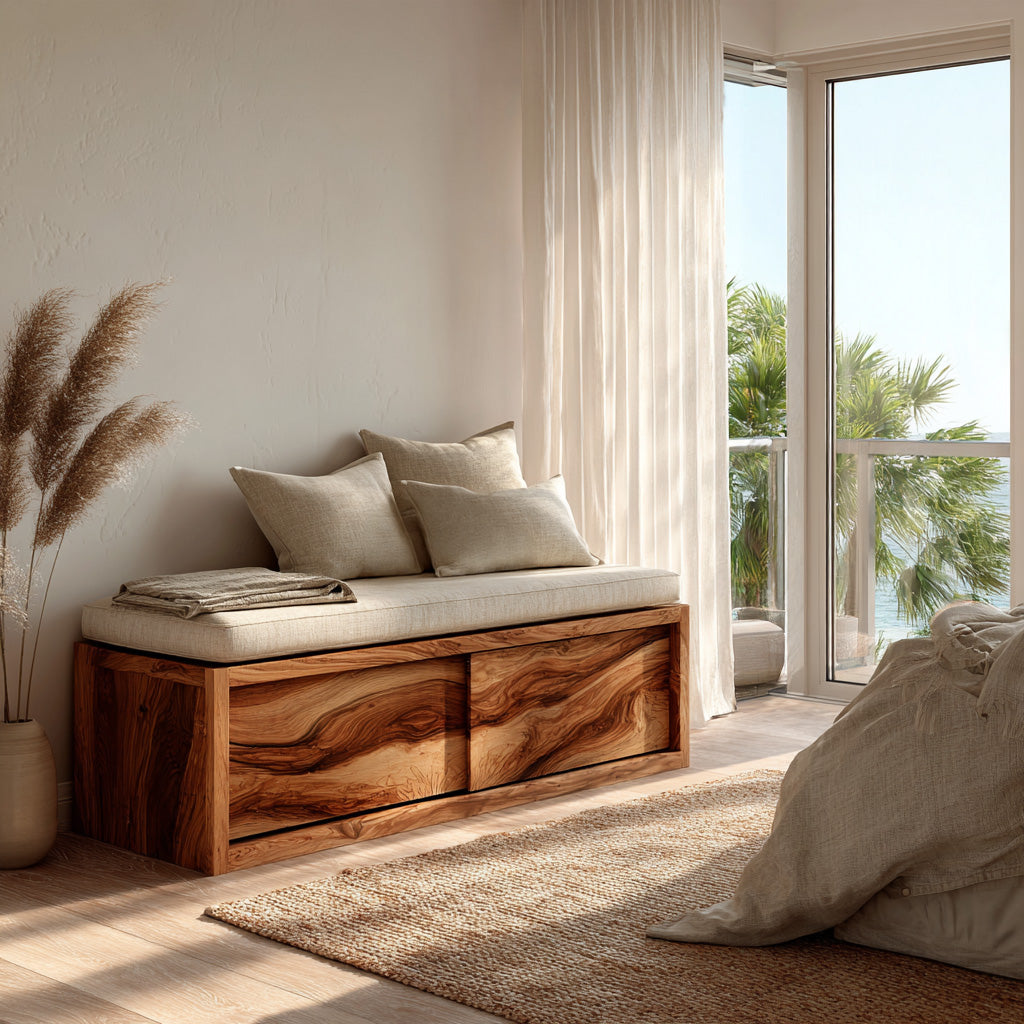 Contemporary Coastal Storage Bench For Living Room