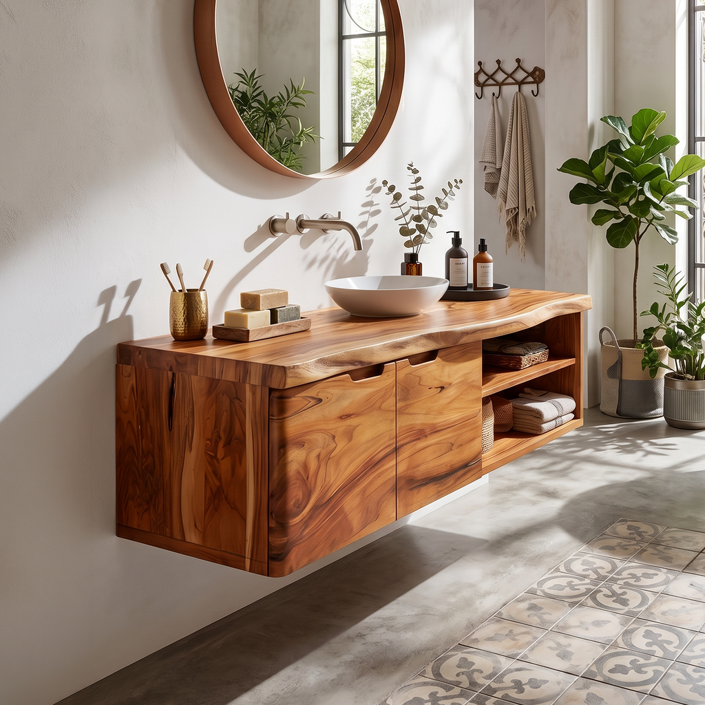Coastal Floating Washstand Relaxing Guest Bathroom