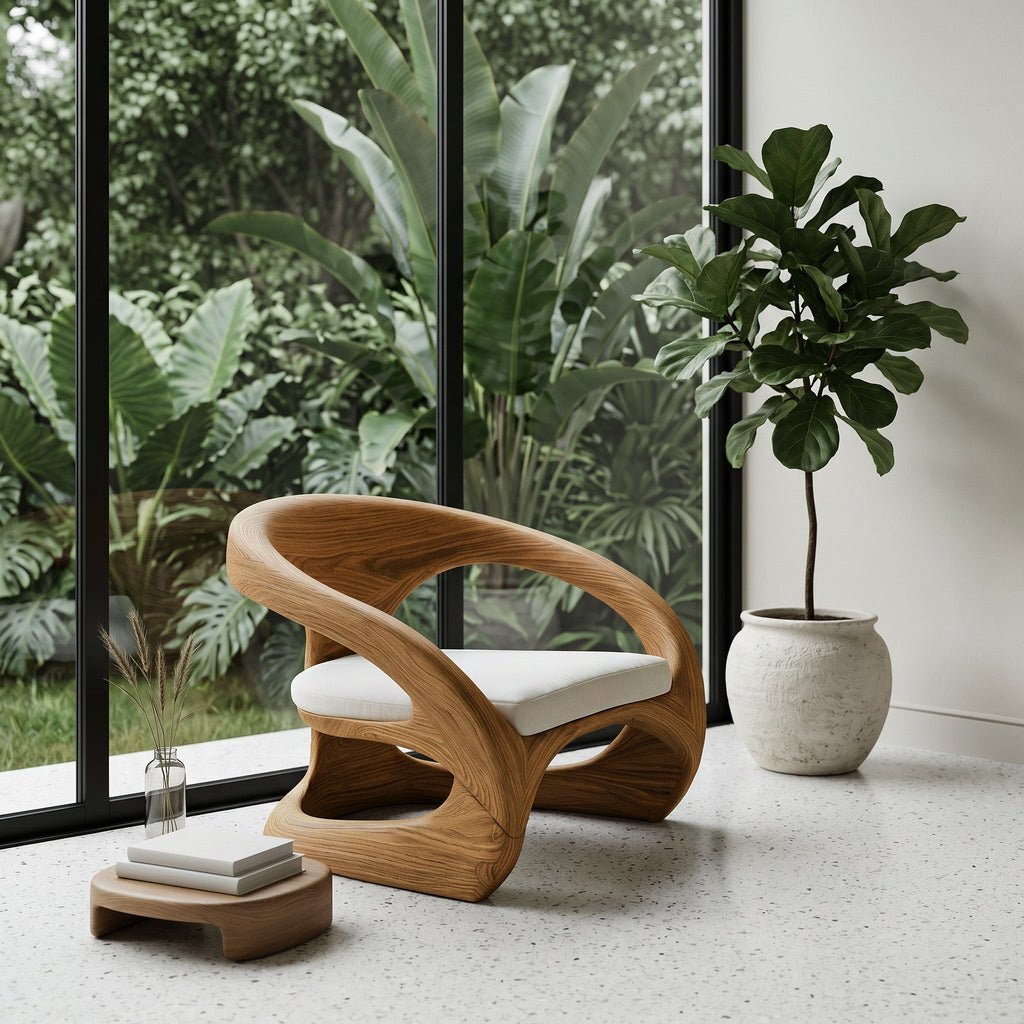 Artistic Curved Armchair Without Upholstered Seat For Living Room