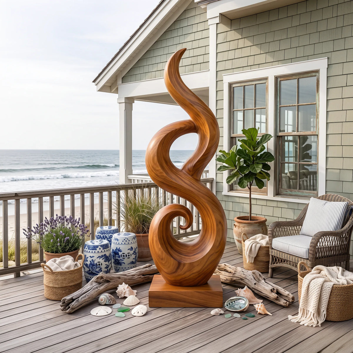 Abstract Wooden Sculpture For Coastal Beach House Decor