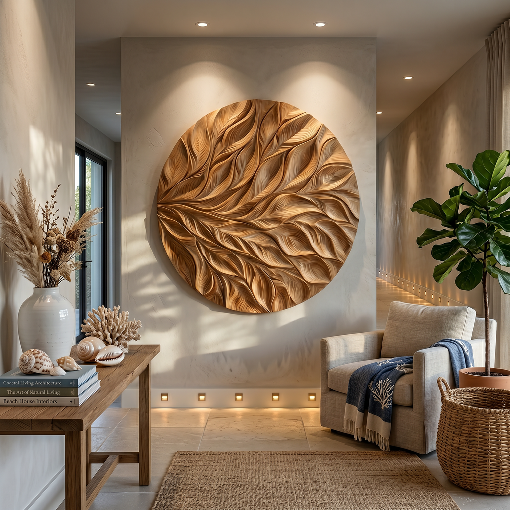Coastal Wall Art With Flowing Leaf Design For Hallway