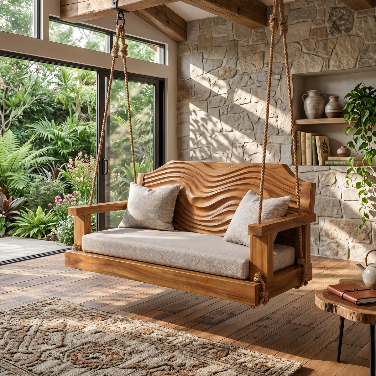 Contemporary Sculptural Back Indoor Swing Reading Corner Interior