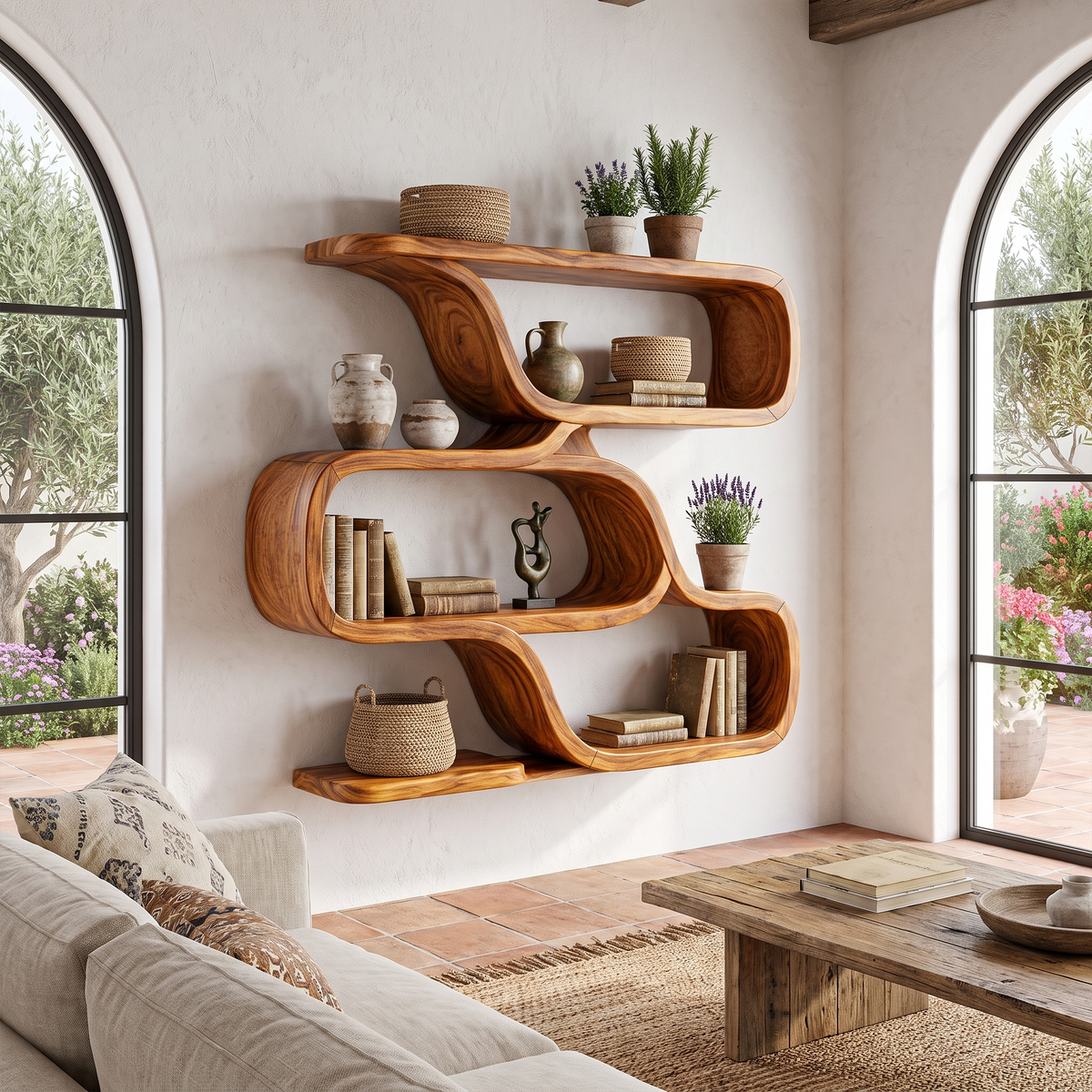 Farmhouse Curved Wood Shelves for Entryway - view 3
