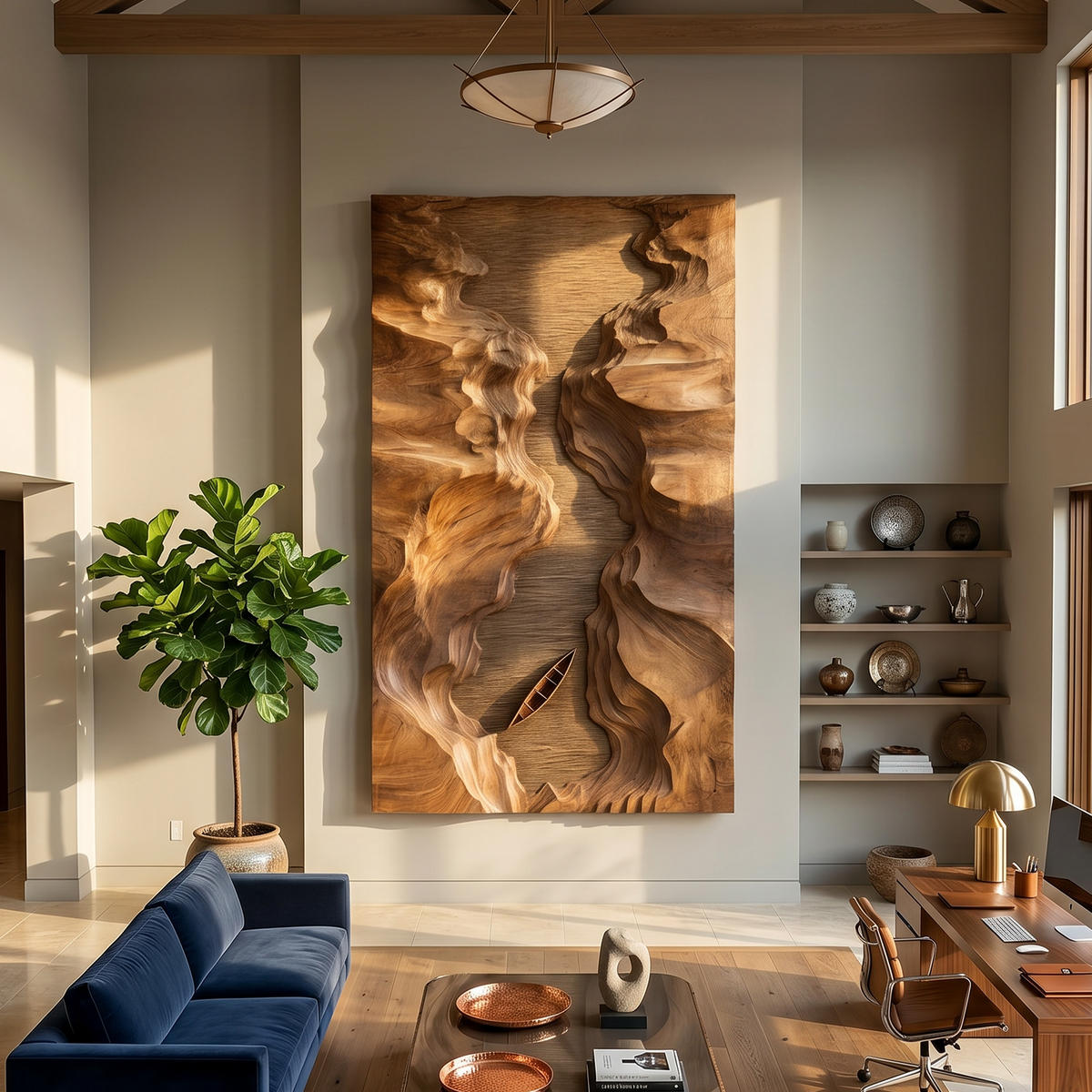 Abstract Canyon Wood Wall Sculpture For Modern Office Interior Decor