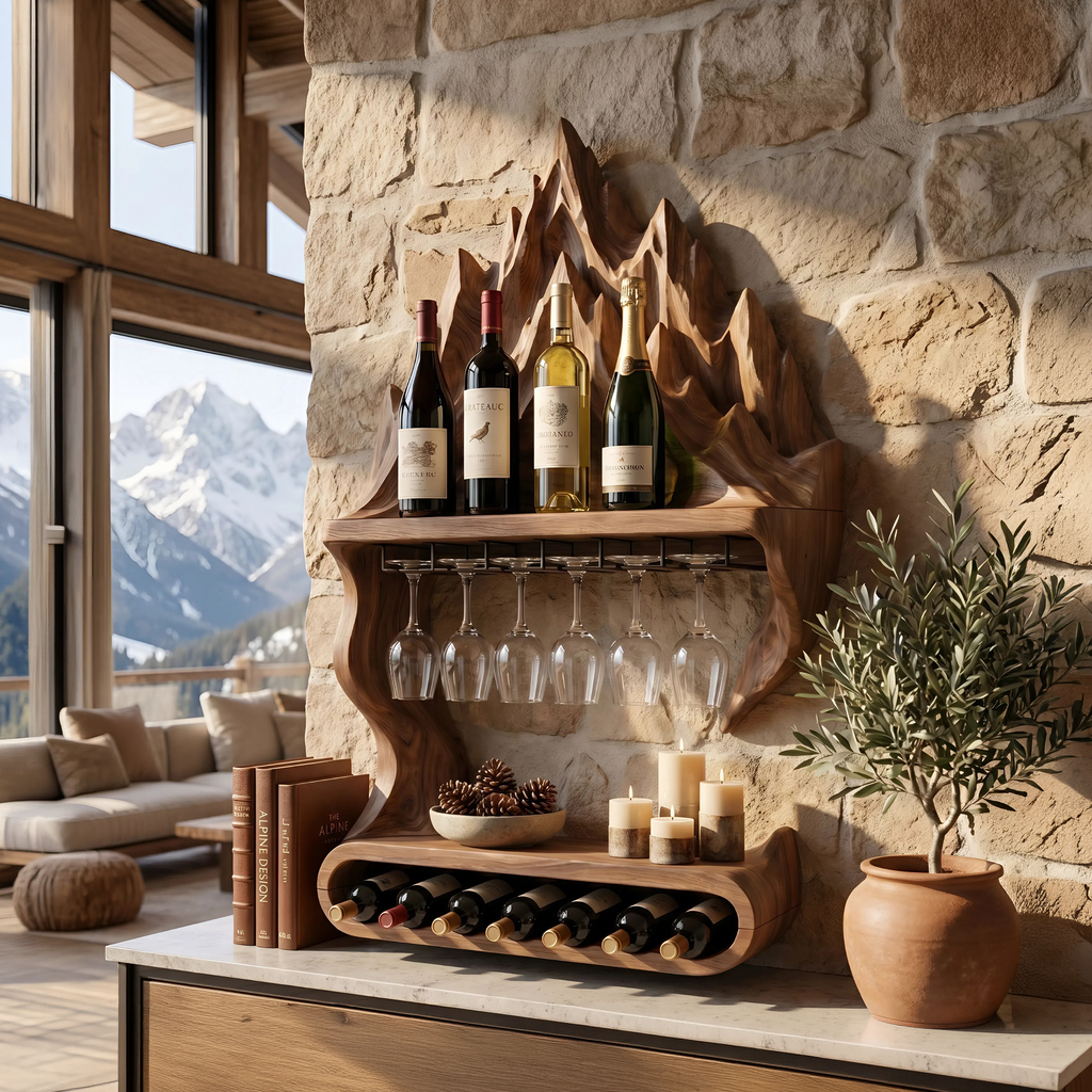 Contemporary Mountain Wine Storage Shelf For Lounge Area