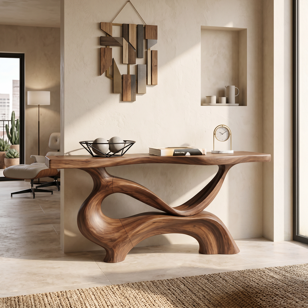 Contemporary Sculptural Base Console Table Modern Hallway