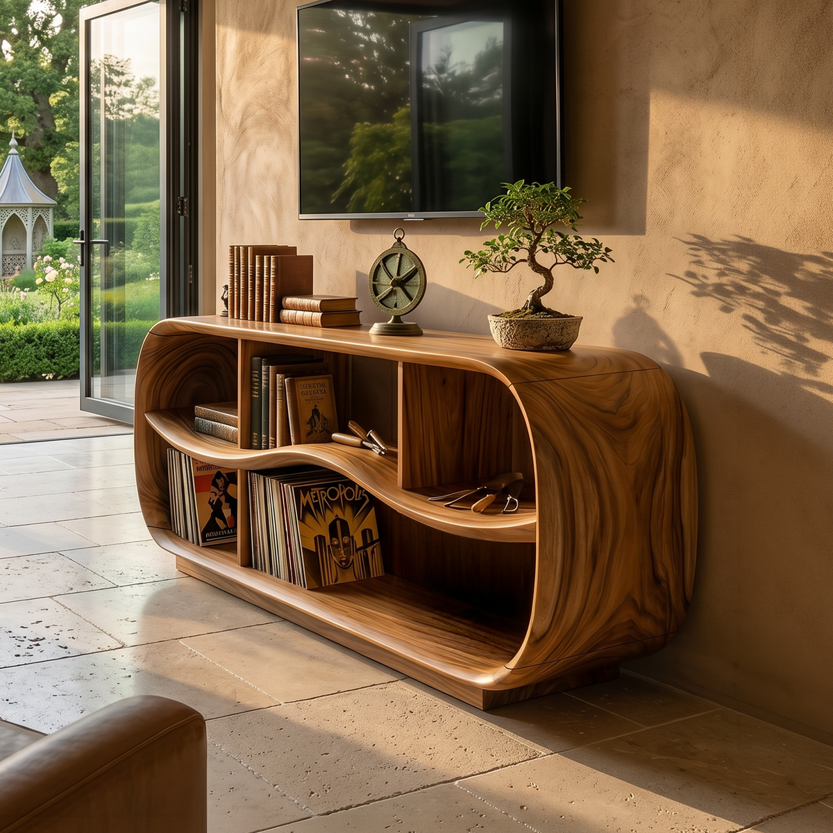 Contemporary Rounded TV Console For Open Living Space