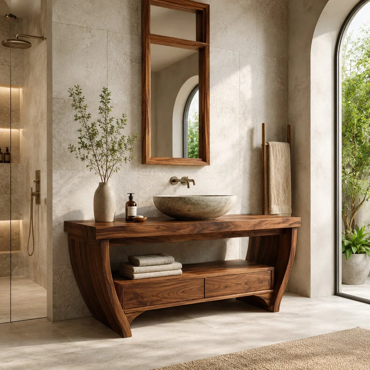 Contemporary Curved Leg Bathroom Vanity For Master Bathroom