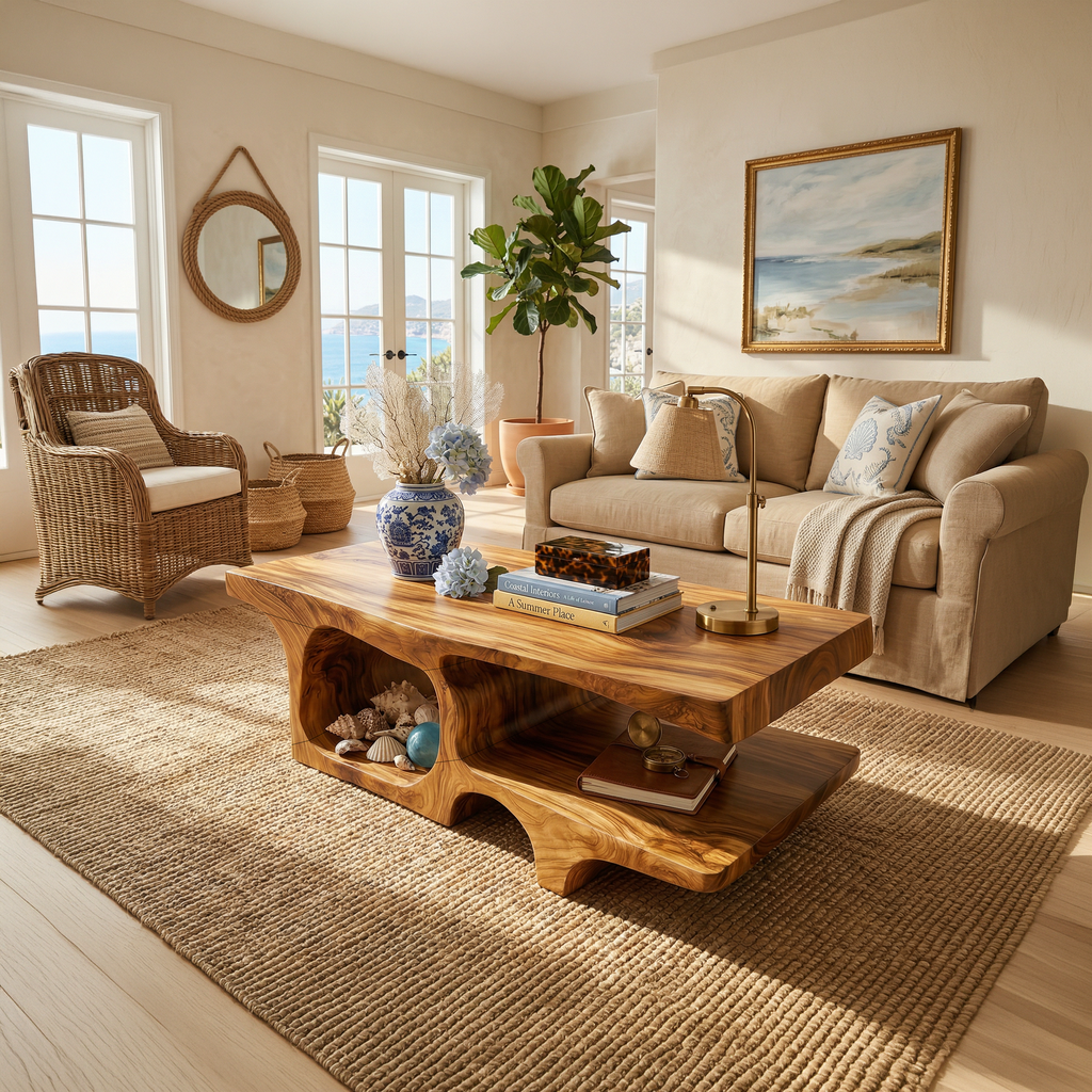 Coastal Wood Coffee Table For Beach House