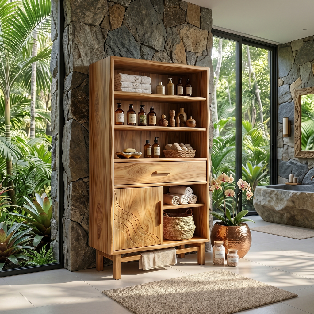 Coastal Open Shelf Storage Cabinet Beach Retreat