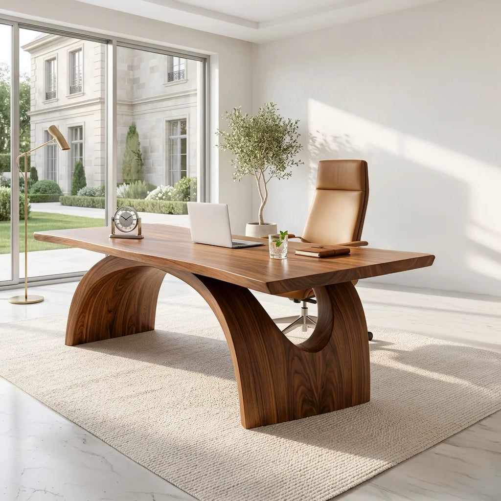Contemporary Desk With Double Arch Sculptural Base For Home Office