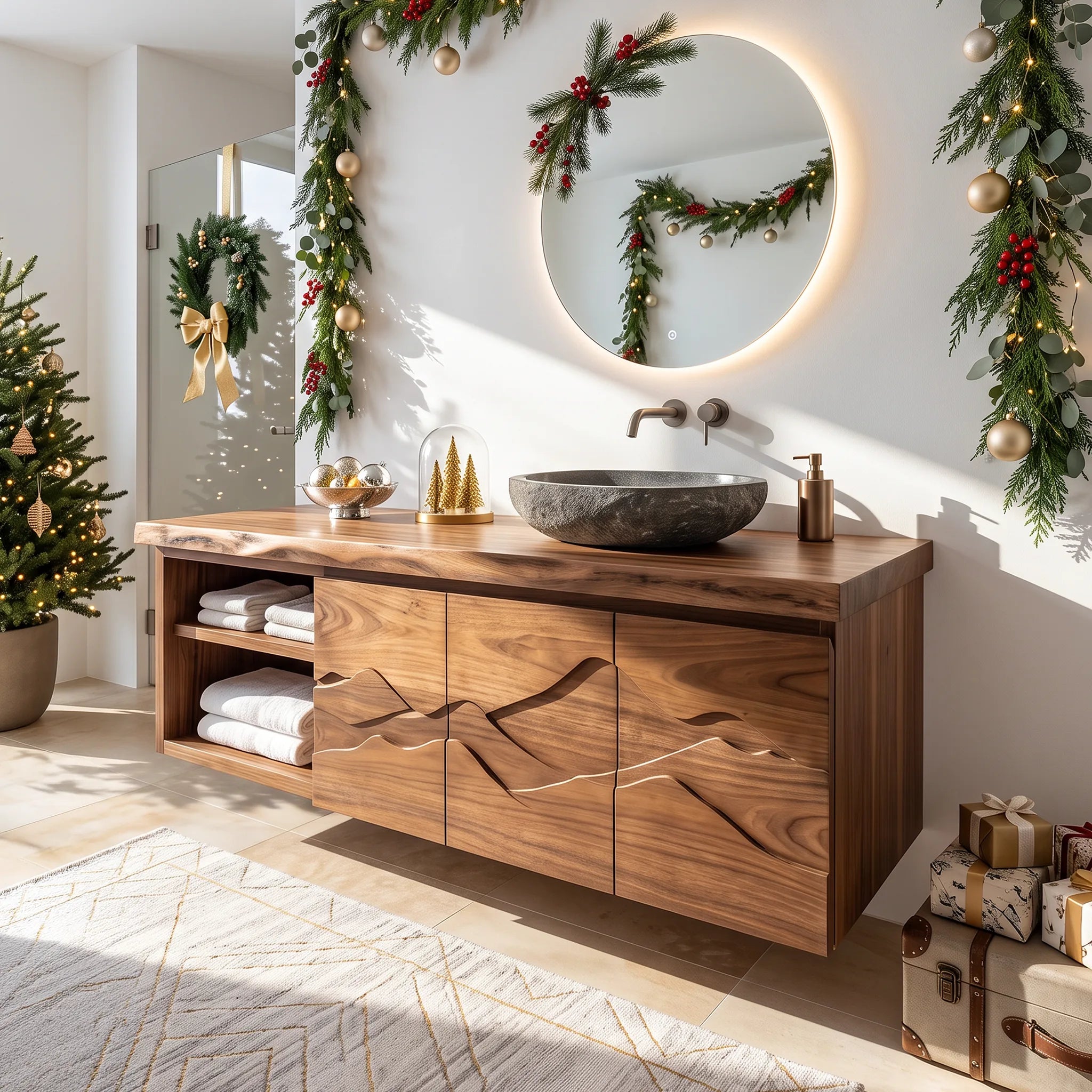 Contemporary Christmas Storage Bathroom Vanity Master Ensuite