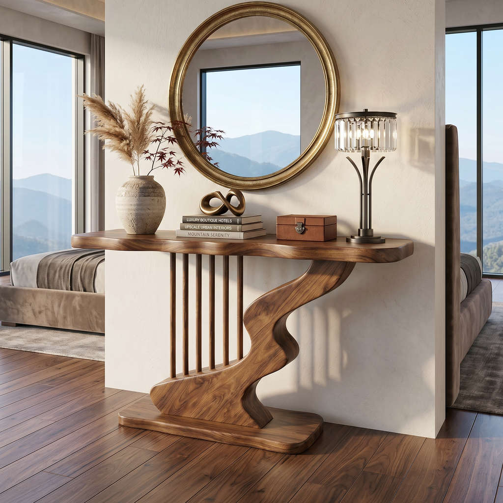 Bohemian Curved Base Console Table Cozy Entryway