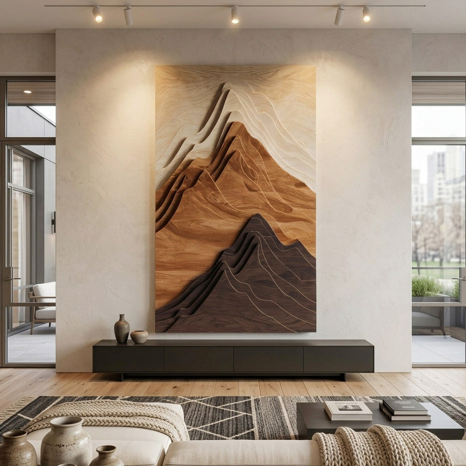 Contemporary Mountain Wall Sculpture For Entryway