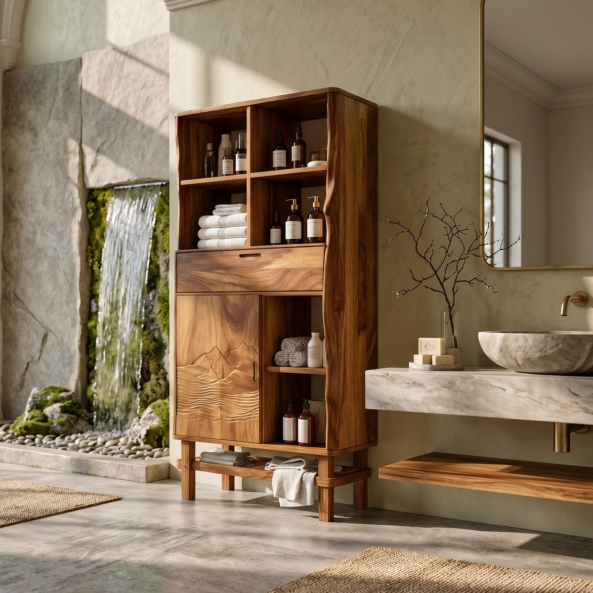 Contemporary Curved Display Cabinet Lake House
