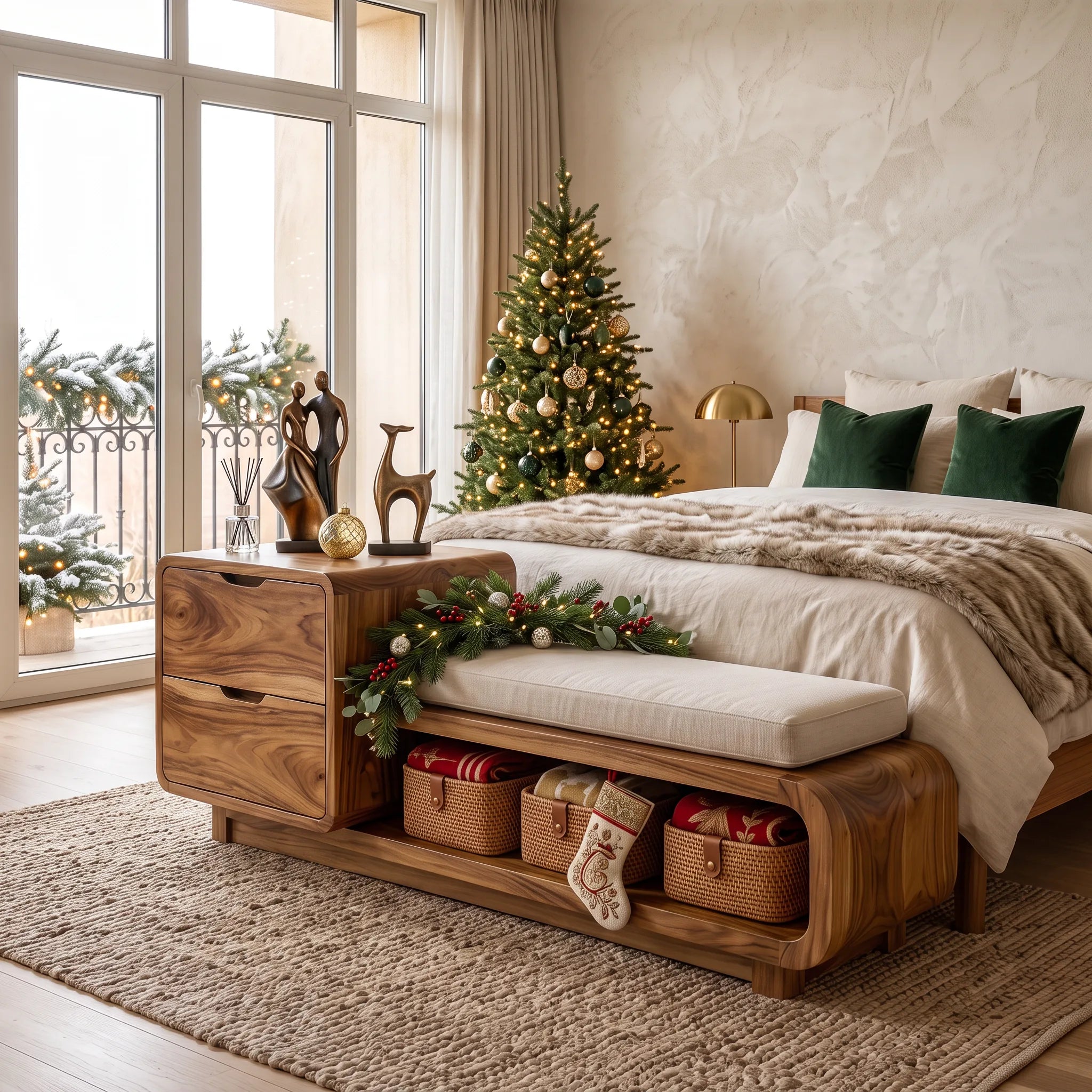 Christmas Wooden Storage Bench Cushion For Cozy Bedroom Decor