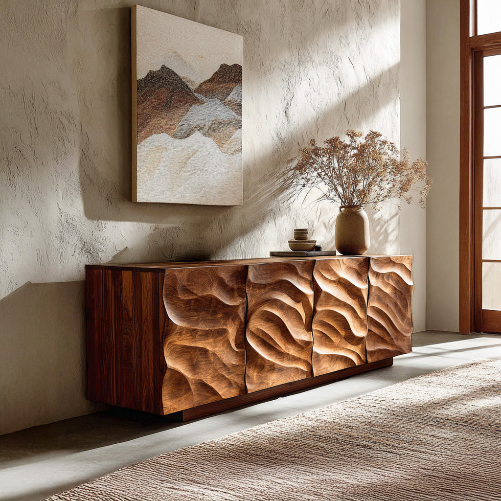 Artistic Carved Wooden Cabinet For Luxury Living Room