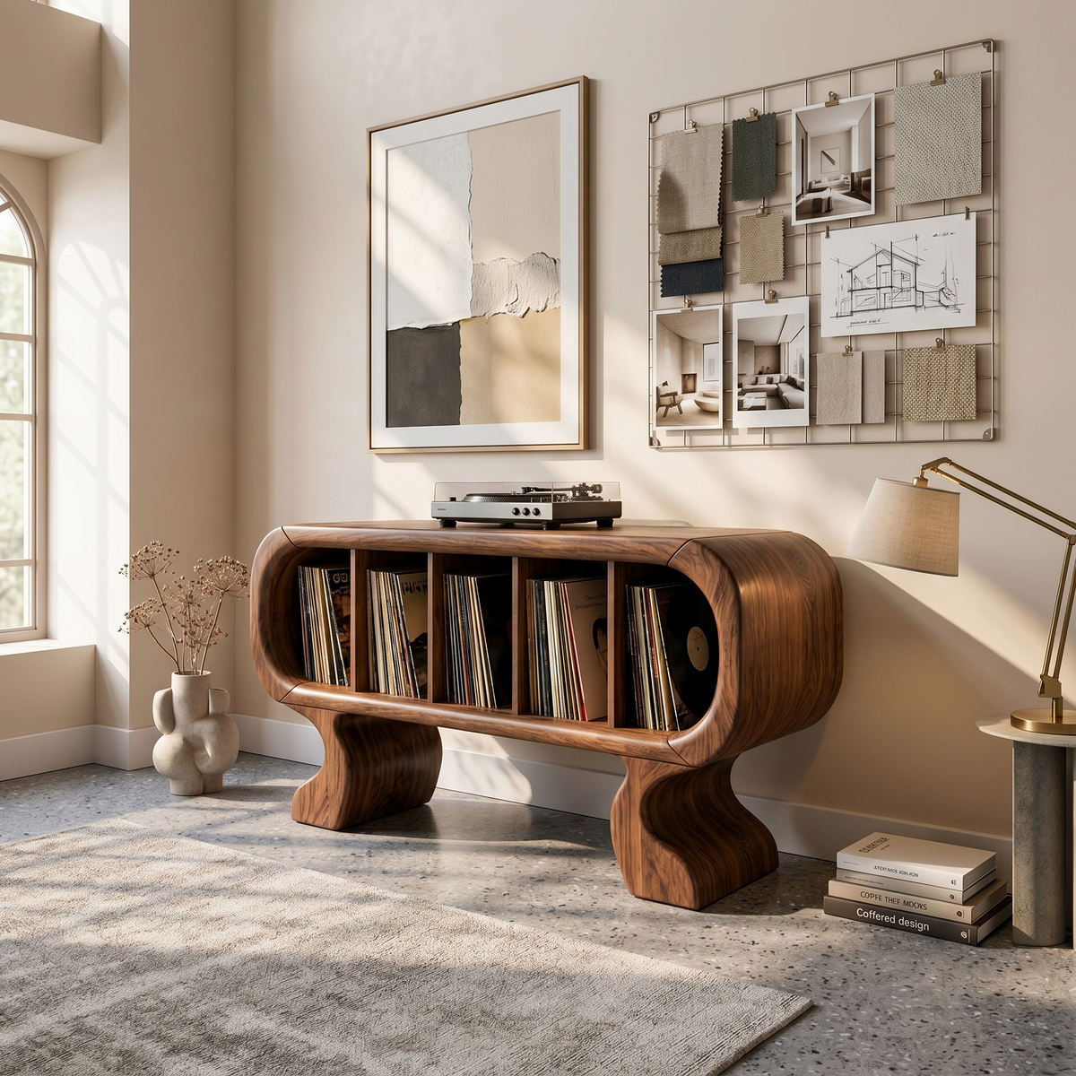 Contemporary Curved Record Player Stand Luxury Suite