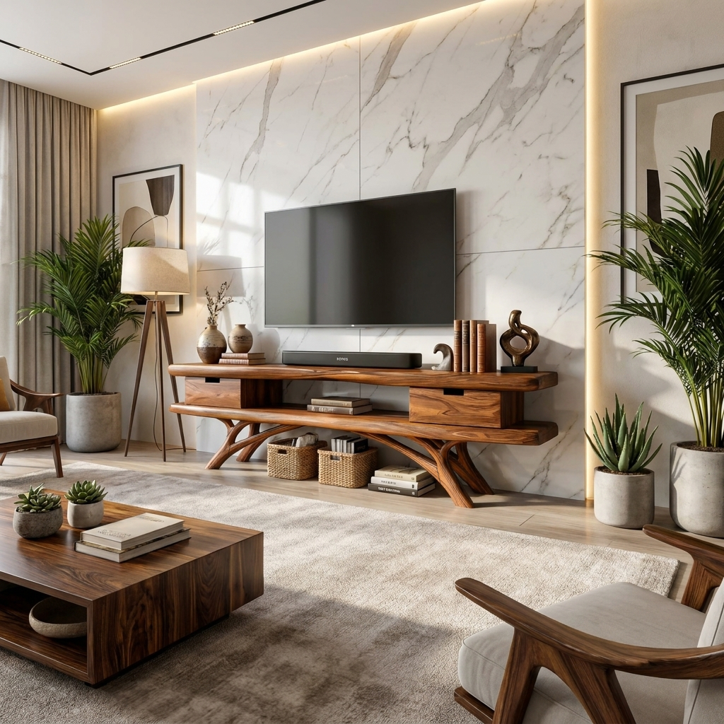 Artistic Curved TV Cabinet For Minimalist Interior Furniture