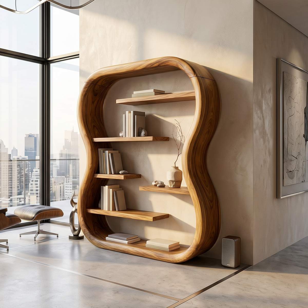 Contemporary Organic Bookshelf With Curved Frame