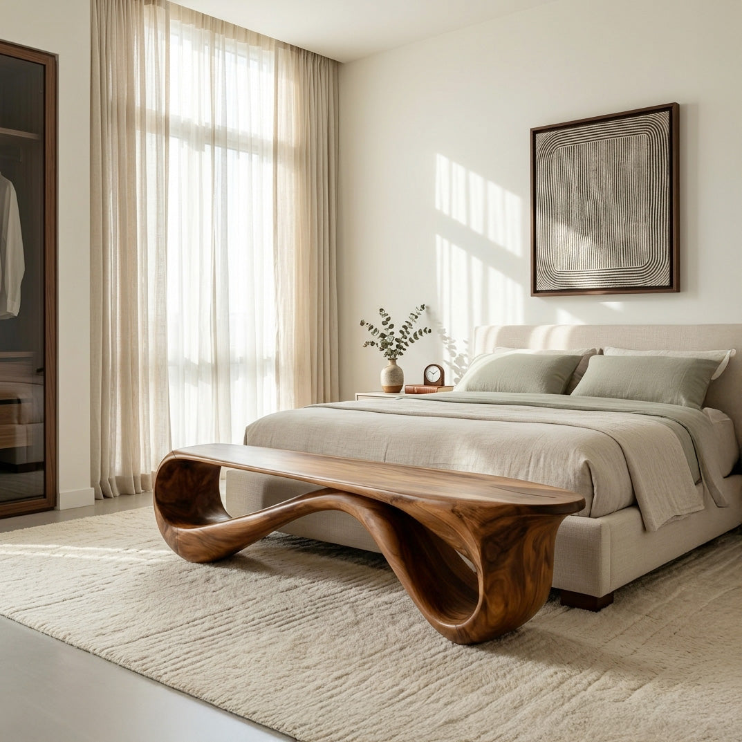 Contemporary Natural Wood Bench For Home Entry Decor