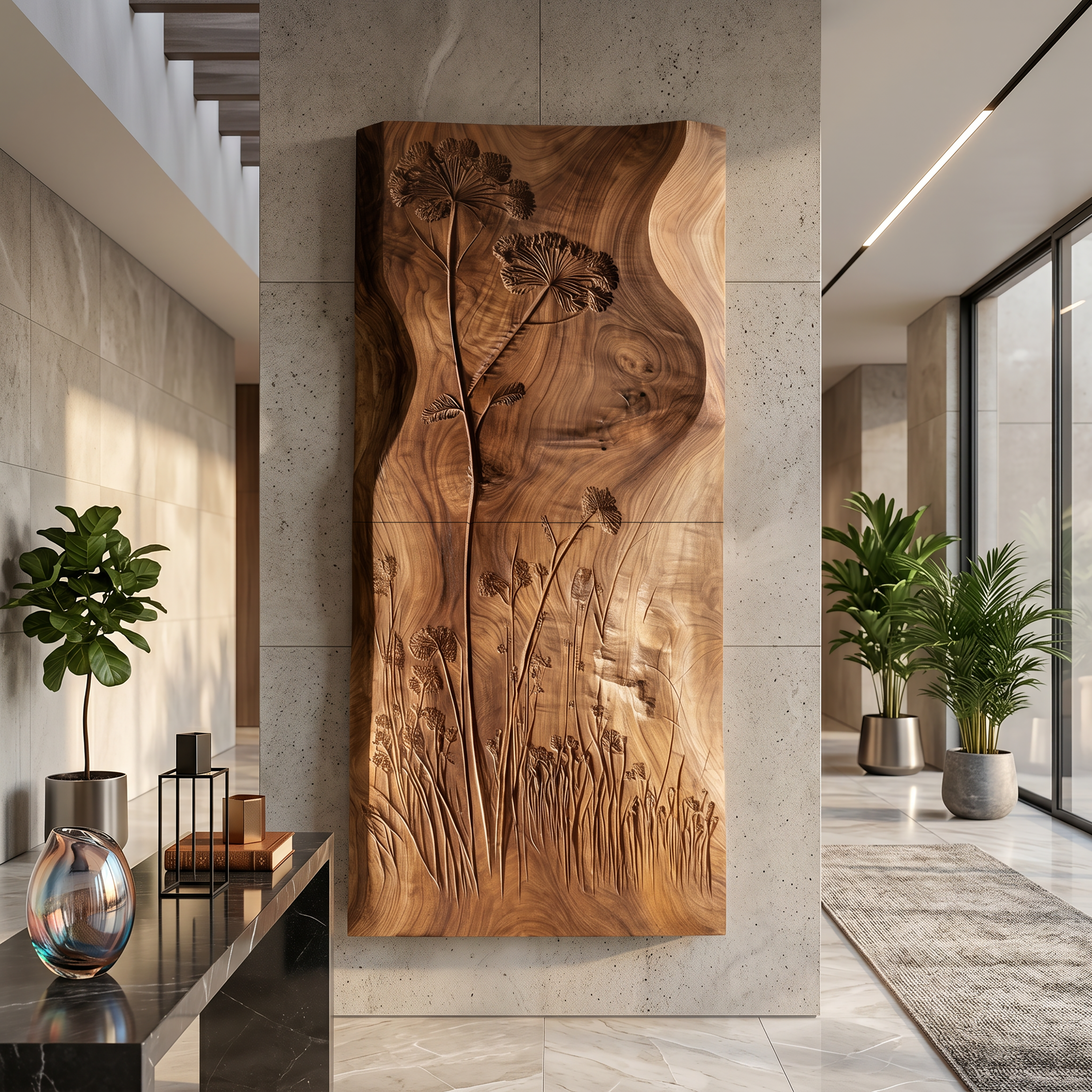 Botanical Wall Panel With Wildflower Relief For Hallway