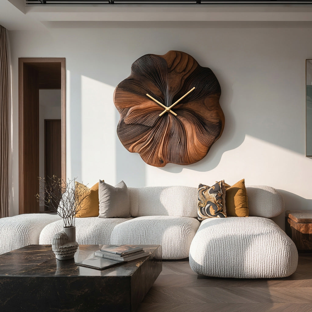 Contemporary Floral Wooden Wall Clock Decor For Living Room