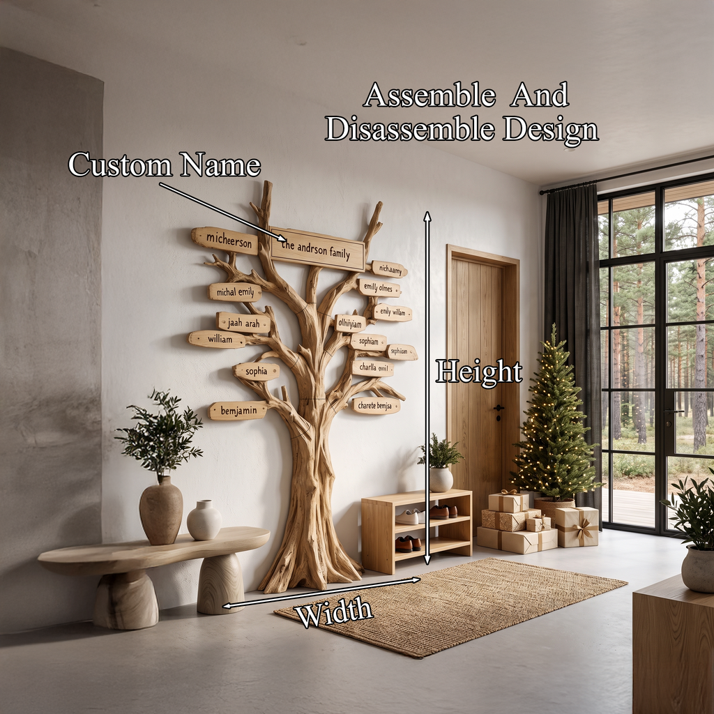 Contemporary Family Tree Wall Art With Custom Name Plaques For Entryway And Foyer - view 8