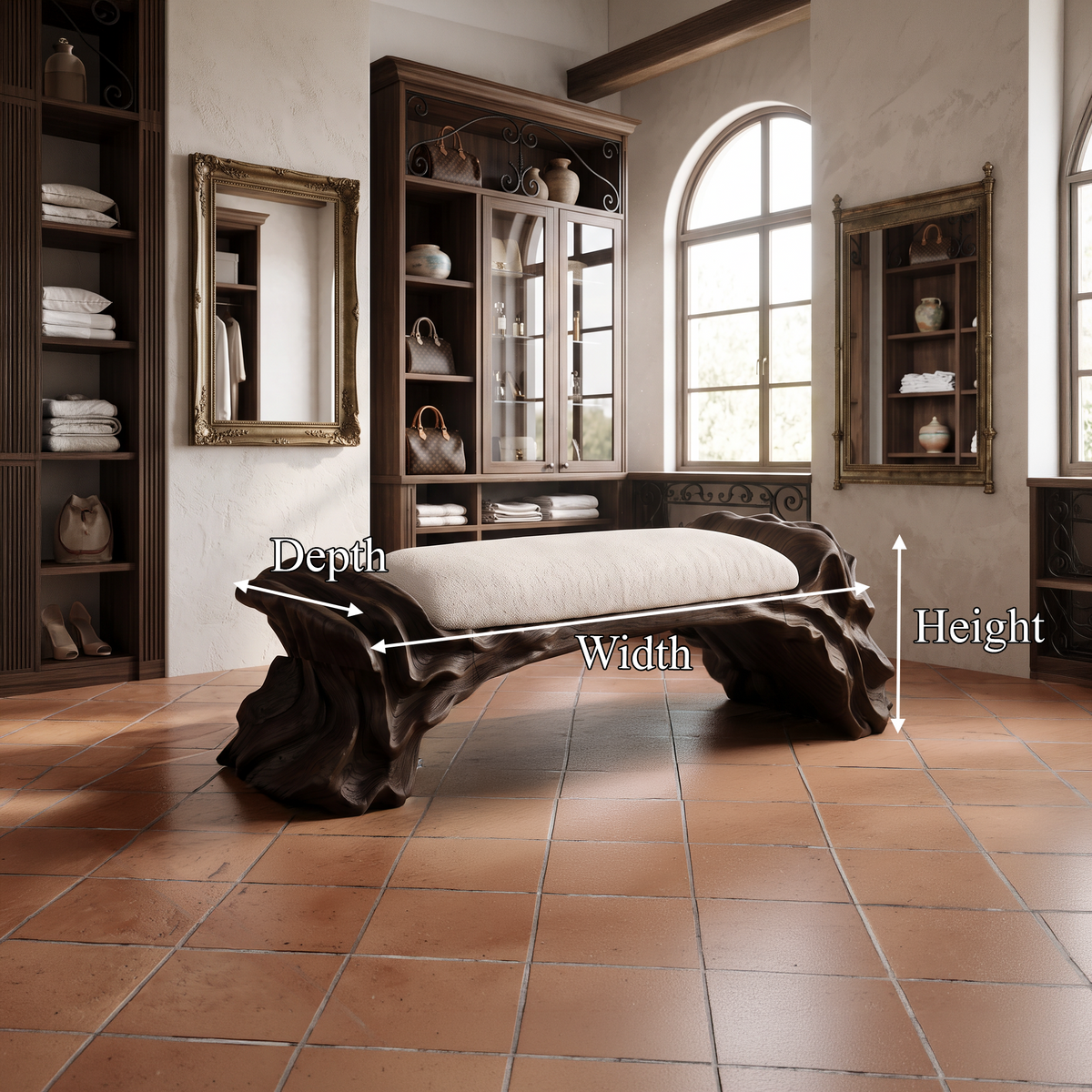 Contemporary Halloween Wood Bench With Oyster Inspired Base For Reading Nook - view 8