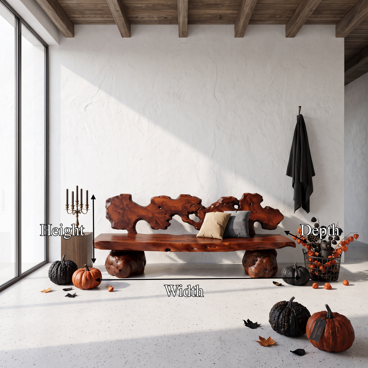 Contemporary Halloween Garden Bench With Interwoven Branch Design For Patio - view 8
