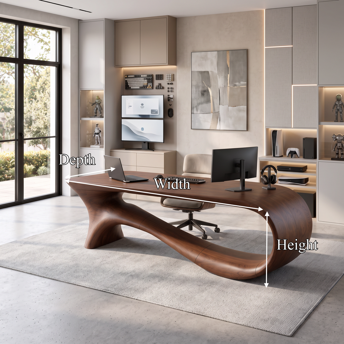 Contemporary Office Desk With Asymmetrical Curved Legs For Workspace - view 8