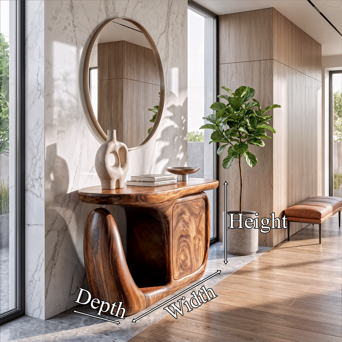 Contemporary Console Table With Sculptural Base And Storage For Entryway - view 8