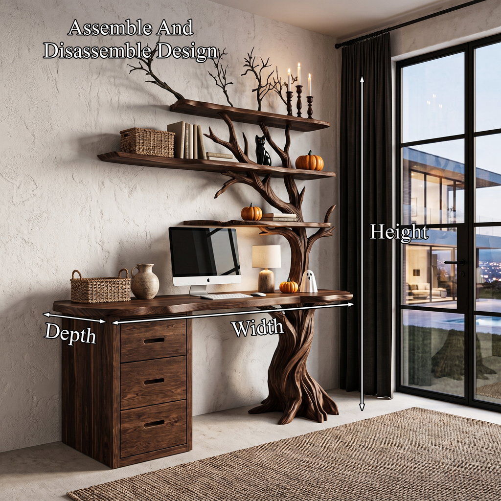 Contemporary Halloween Writing Desk With Haunted Tree Silhouette For Bedroom - view 8