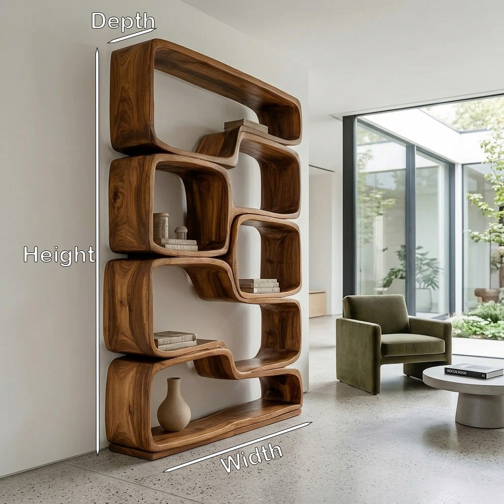 Contemporary Sculptural Natural Wood Bookshelf For Living Room