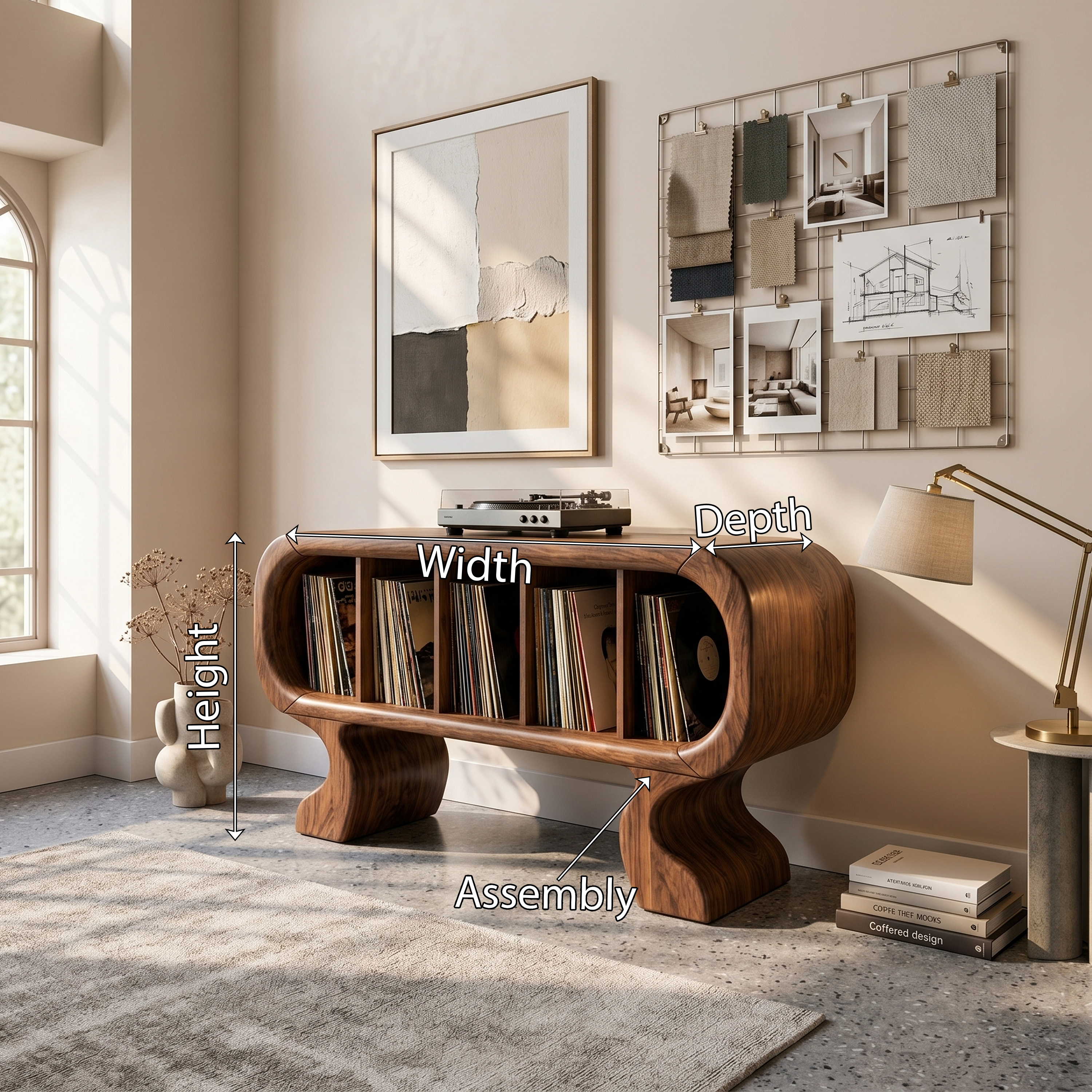 Contemporary Curved Record Player Stand Luxury Suite