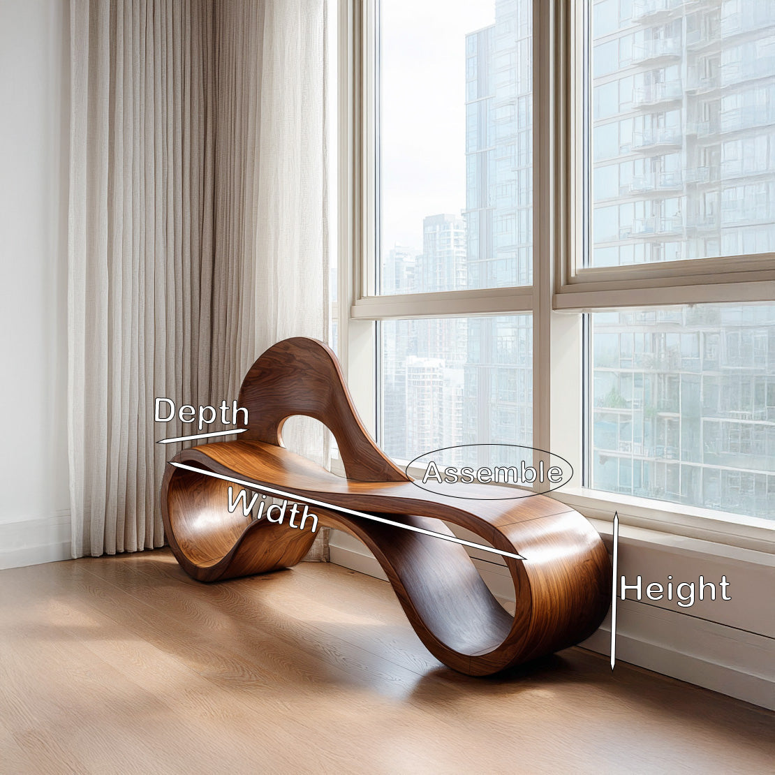 Artistic Wooden Bench With Flowing Sculpture For Luxury Interior