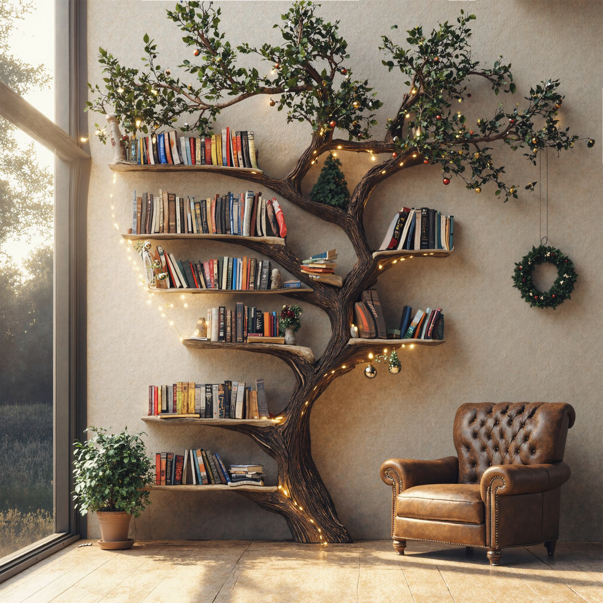 Black Tree Branch Bookshelf Wall Mount Mid Century - view 2