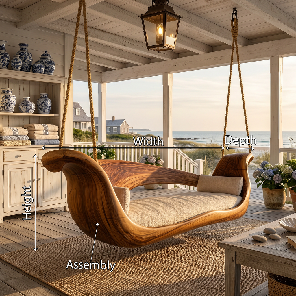 Artistic Sculptural Wooden Swing Bed Coastal Living Collection